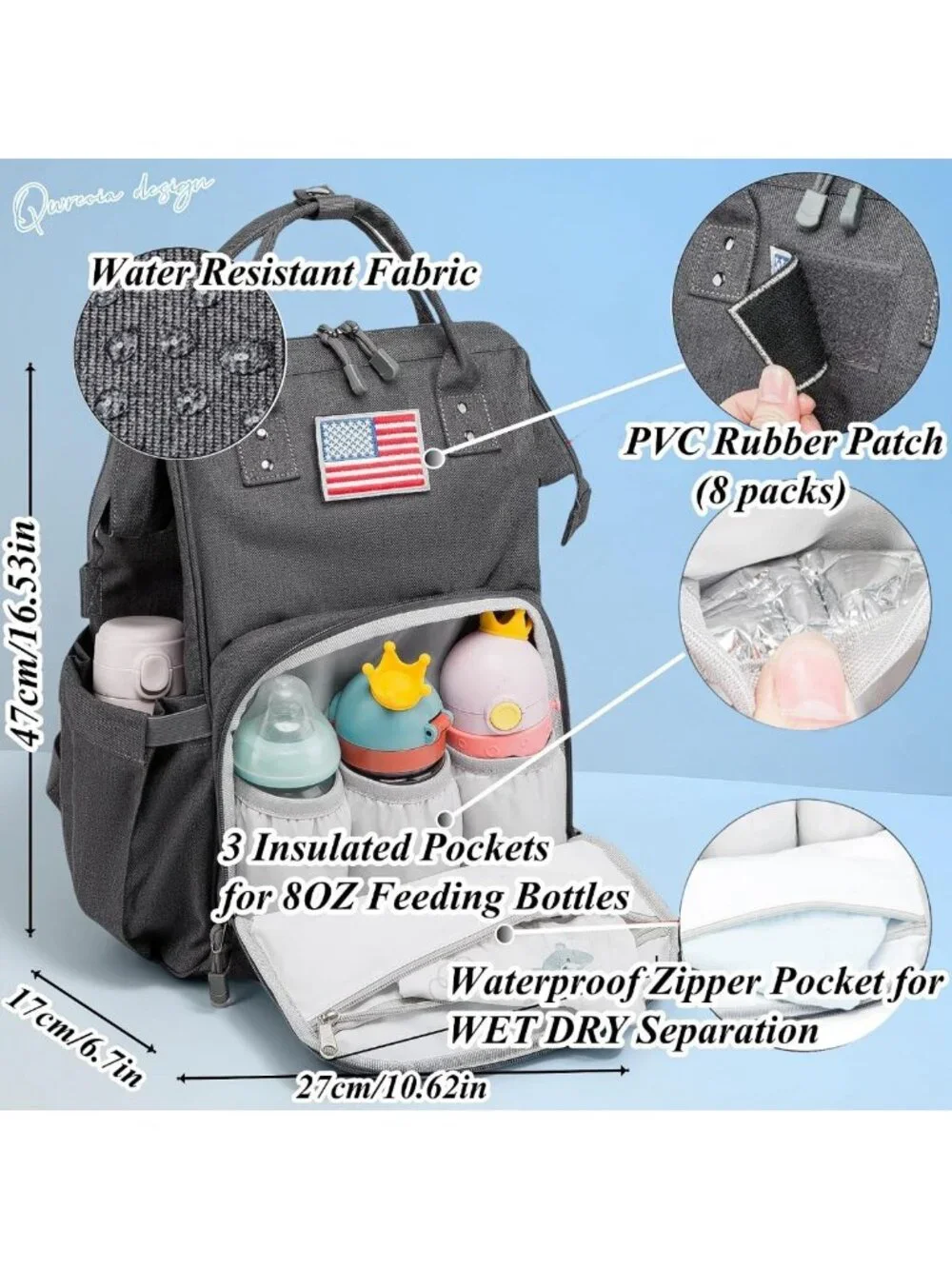 Stylish Tactical Diaper Backpack with USB Port for Parents - Dark Grey